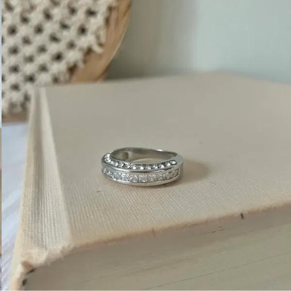 925 Channel Set Pave Silver Diamond Ring Vintage “Liene” Round Band Classic Mens Jewelry - Image 4