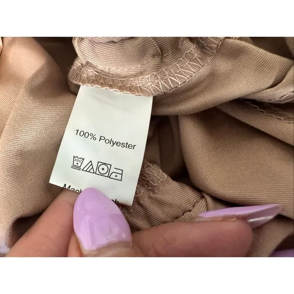 Tan Beige Deep V-Neck Ruched Drawstring Halter Backless Mini Dress XS - Image 7