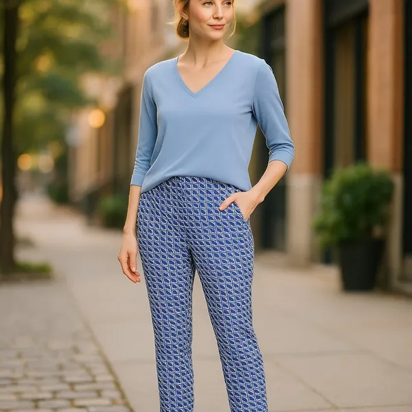 J. Crew‎ Campbell Capri in Abstract Wave Print Sz 6 Blue White Pants - Image 2