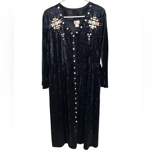 Vintage 90s black Gold embellished crushed velvet maxi whimsigoth emo glam - Image 11