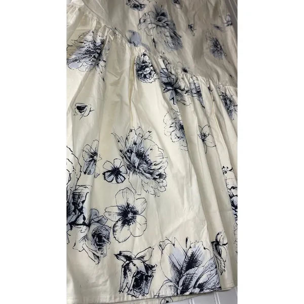 Express Womens Floral Tiered Midi Party Date Dress Cream Navy Blue Size L NWT - Image 3