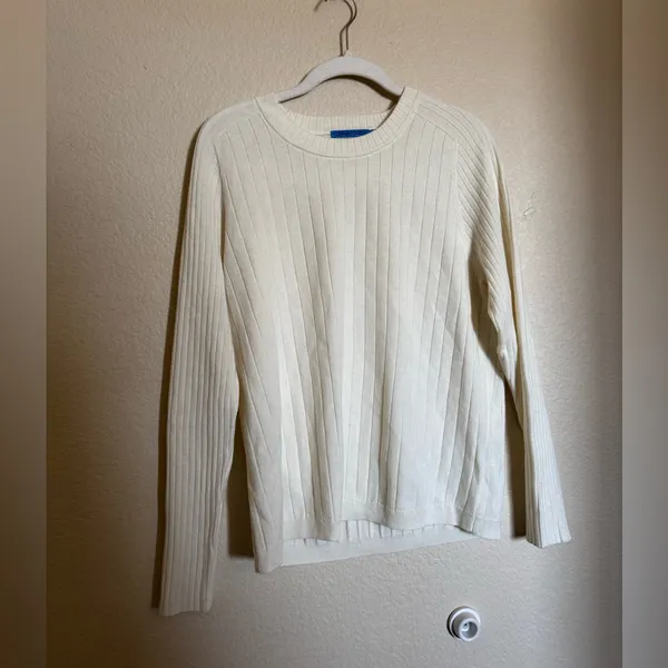 J. McLaughlin Anika Wool Blend Sweater Sz‎ Large Wide Rib Crewneck Ivory - Image 2