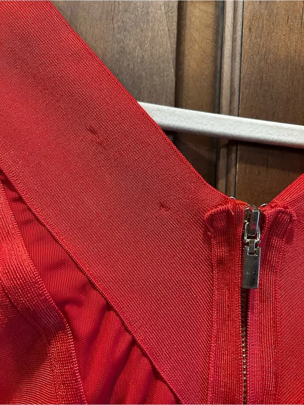 🌸WOW COUTURE Red Bandage Crop Top Sheer Mesh Long Sleeve Zip S - Image 6