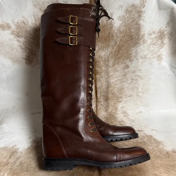 Martinez Valero Brown Leather Lace Up‎ Riding Boots Size 39/8.5 - Image 4