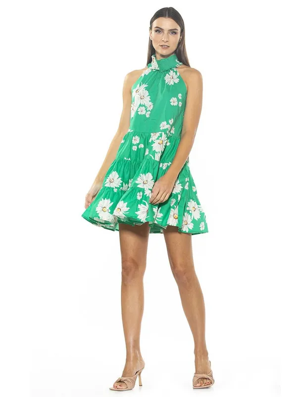 Alexia Admor Molly Green Daisy Floral Halter Tiered Mini Dress - Image 2