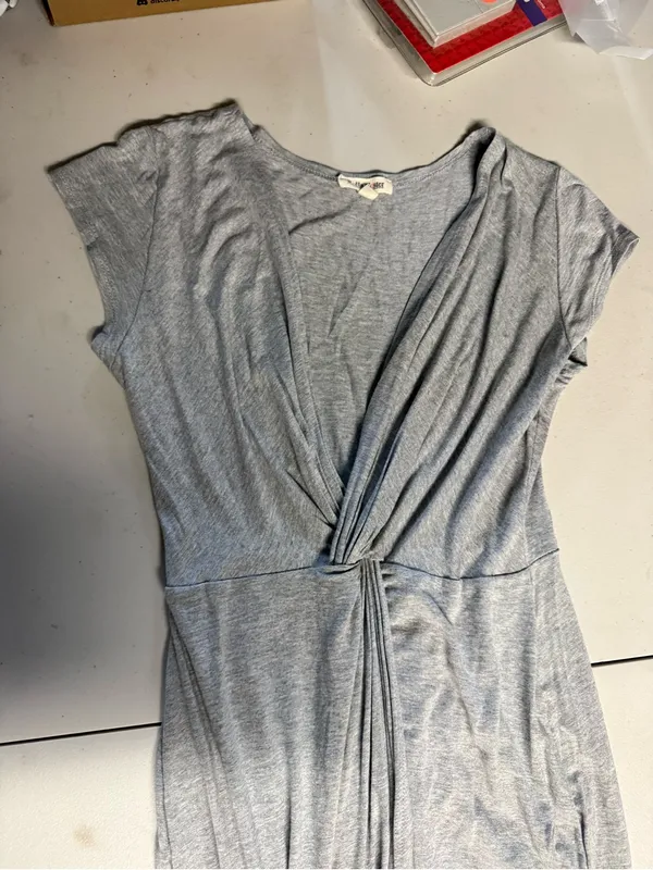 Women’s Rolla Coster Gray Twist-Front V Neck Short Sleeve Maxi Dress medium - Image 3
