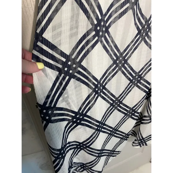 Ann Taylor Navy Blue White Plaid‎ Ruffle Neck Chiffon Midi Dress 6 561128 - Image 10