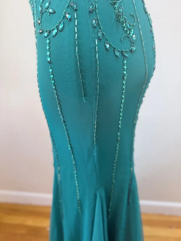 Y2K Sean Collection Beaded Teal Green Cutout Mermaid Trumpet Gown Sz 6 - Image 15