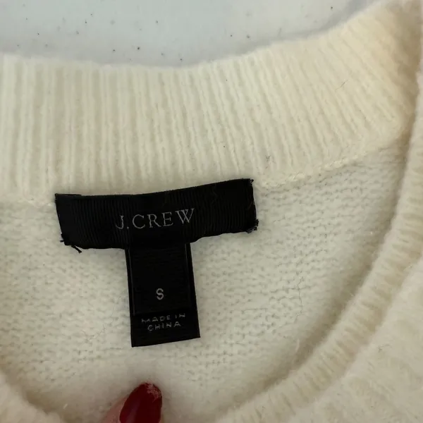J Crew Women's Ivory LOL Varsity‎ Patch Crew Neck Pullover Sweater Small Cute - Image 4