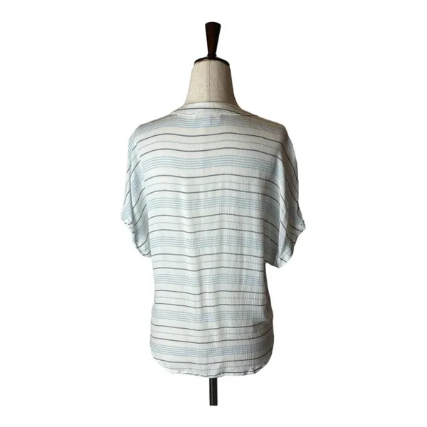Olivaceous Shirt Women Medium Blue White Striped Tie Front Button Down Preppy - Image 2