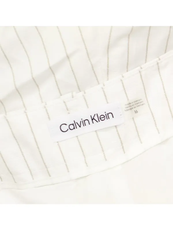 NEW Calvin Klein Pinstriped Pleated Linen Blend Lined Pants White / Khaki 16 - Image 3