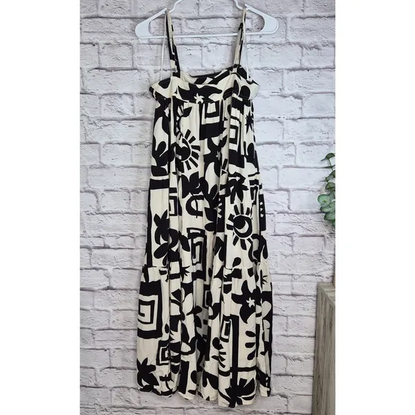 Abel The Label Tiered Maxi Dress Small Black White Abstract Boho Anthropologie - Image 2