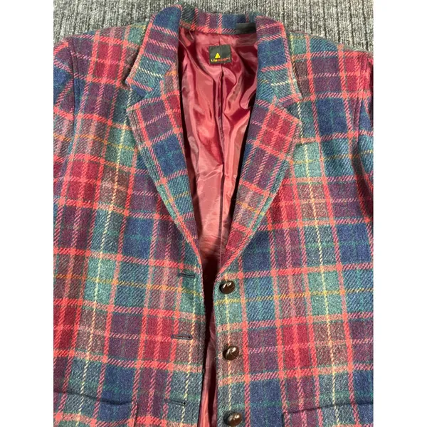 Vintage 90s LIZSPORT Blazer Women 10 Plaid Wool Shoulder Pads Tartan Jacket Fall - Image 8