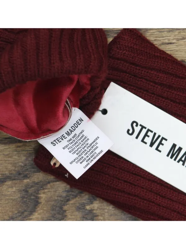 NWT Steve Madden Soft Faux Leather Gloves with Ribbed Knit Cuff Burgundy Red - Image 3