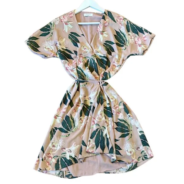 Aritzia Babaton Wallace pink floral faux wrap dress small - Image 4