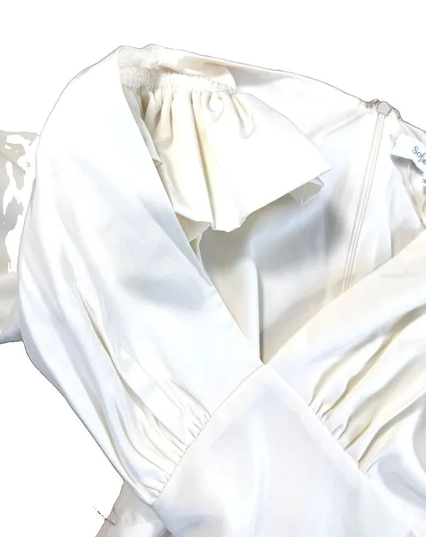 Womens Ivory Satin Puff Sleeve Maxi Dress M Bridal Sofie the Label Bohme NWOT - Image 8