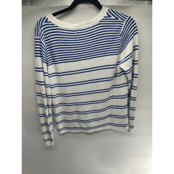 US‎ POLO ASSN WOMEN'S SWEATER NAUTICAL STRIPED V-NECK WHITE BLUE sz LARGE - Image 3