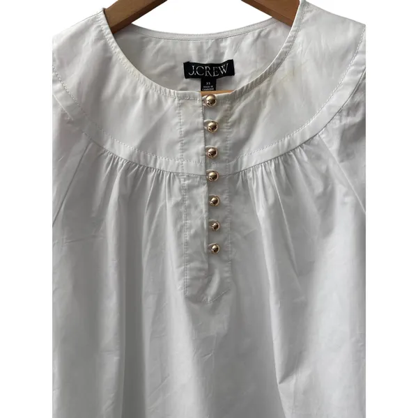 J.Crew Shirred Popover Top in Cotton Poplin Bright Gold Buttons White Size XS - Image 7