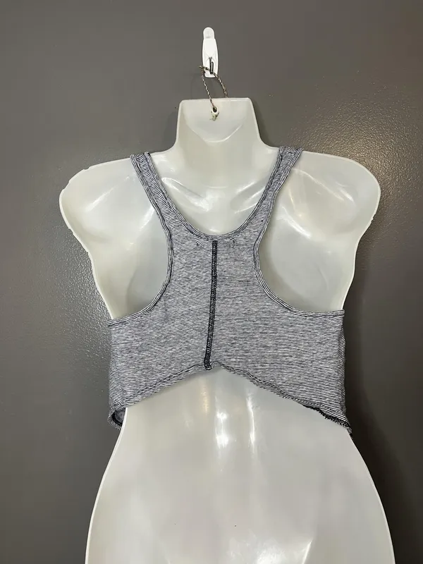 Project Social T Tank Top Womens Medium Gray Striped Linen Cropped Racerback - Image 4