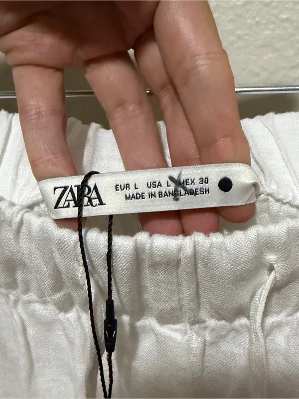 NWT ZARA 100% Linen Wide Leg Pants White Size Large Coastal - Image 3