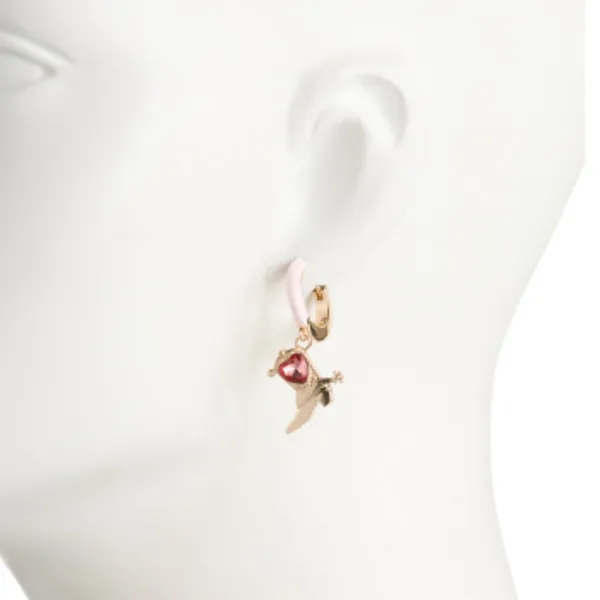 🩷👢BETSEY JOHNSON Cowboy Boot Enamel Huggie Earrings / Gold Pink Heart Crystal - Image 3