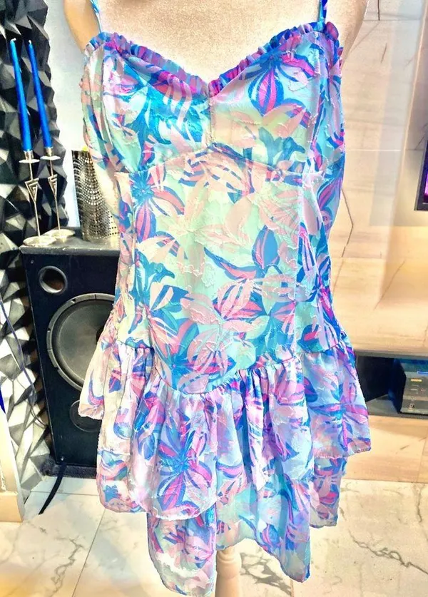 Wild Fable NWT Women’s Blue Floral Print Sweetheart Neck Mini Dress Size:Lrg - Image 3