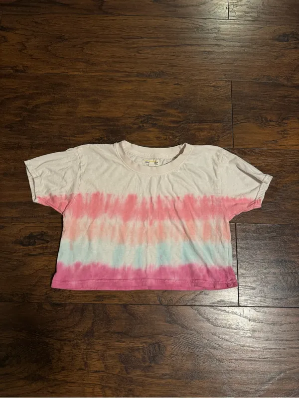 Women's Tie-Dye Cropped T-Shirt - Pink & Blue - Image 2