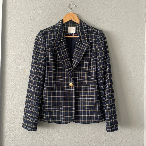 Court and Rowe Navy Peak‎ Lapel Check Plaid Blazer - Image 3