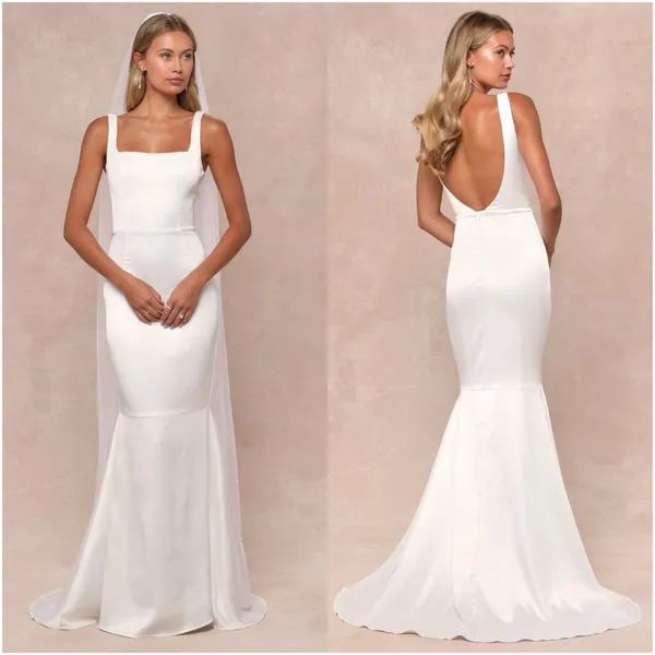 LULU’S Luxe Loveliness White Satin Backless Mermaid Maxi Dress - Image 2