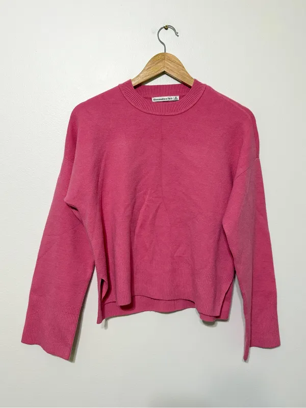 Abercrombie & Fitch Pink Crewneck Sweater Size XS Knit Stretch Bubblegum Summer - Image 2