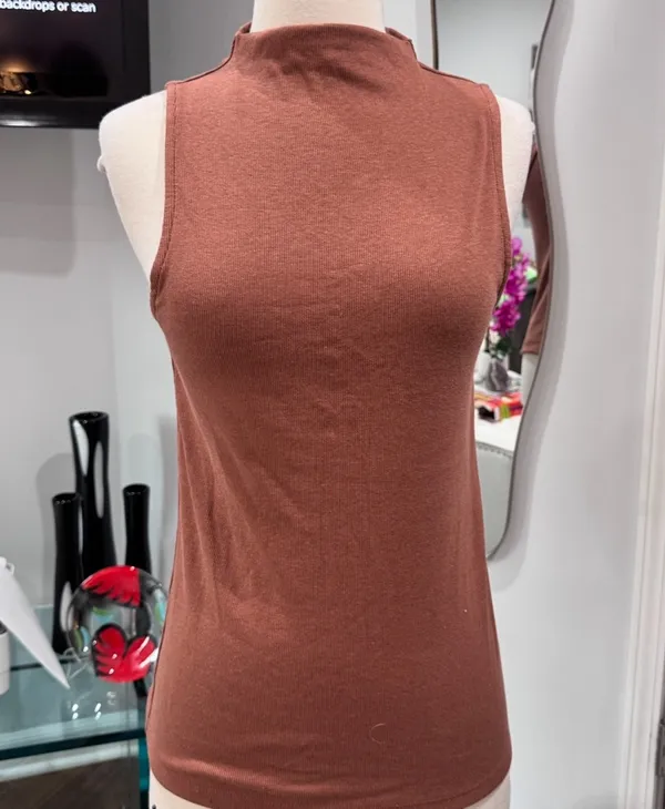 A New Day Mock Neck Ribbed Brown Sleeveless Tank Top - Image 2