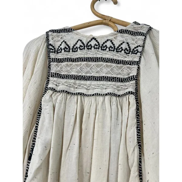 FREE PEOPLE L CYPRUS AVENUE Ivory Peasant Top Balloon Sleeve Embroidered Blouse - Image 5