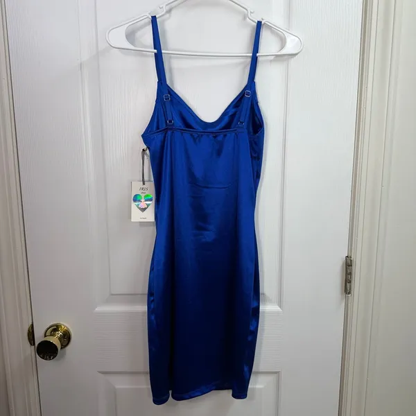 NEW IRIS electric blue bodycon stretch‎ formal adjustable mini dress shiny gloss - Image 9