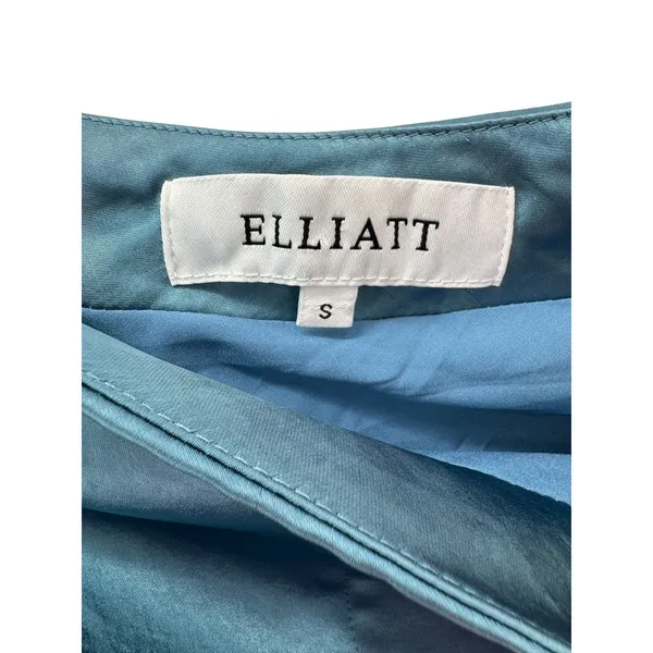 Elliatt One Shoulder Satin Draped Midi‎ Dress Blue Small Cocktail Party Wedding - Image 7