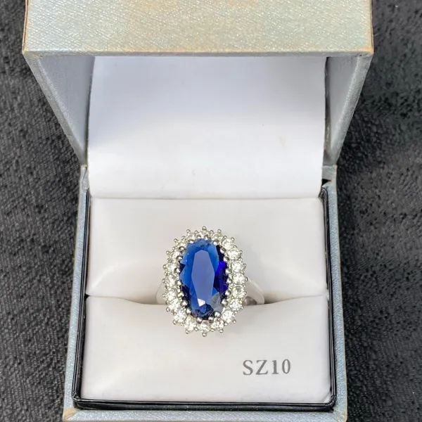 💎💙 NWT NIB New Directions Princess Diana Style Size 10 Sapphire Blue Style Cubic Zirconia Crystal Ring $20.00 💙💎 - Image 2