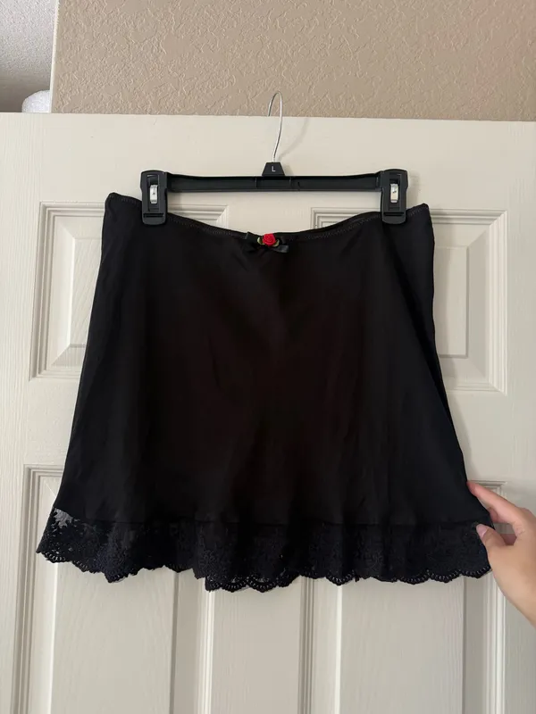 Urban Outfitters Out From Under Black Lace Trim Rose Mini Skirt - Image 2