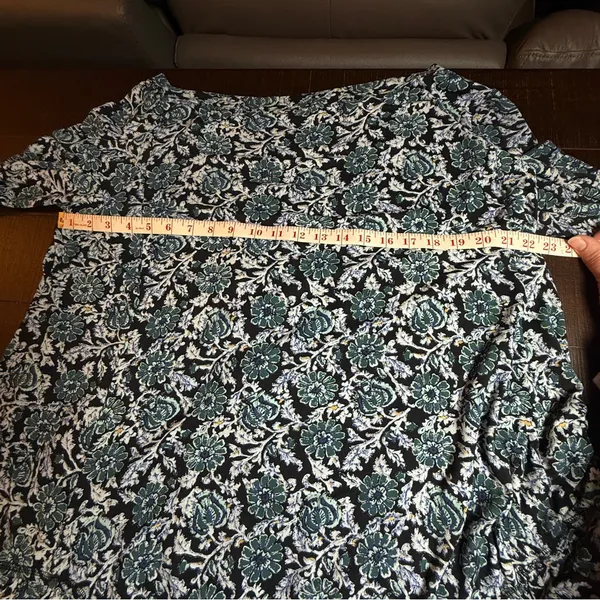 Free People Olivia Ruffled Tunic‎ Floral Dress Black and Deep Sea Green Boho M - Image 5