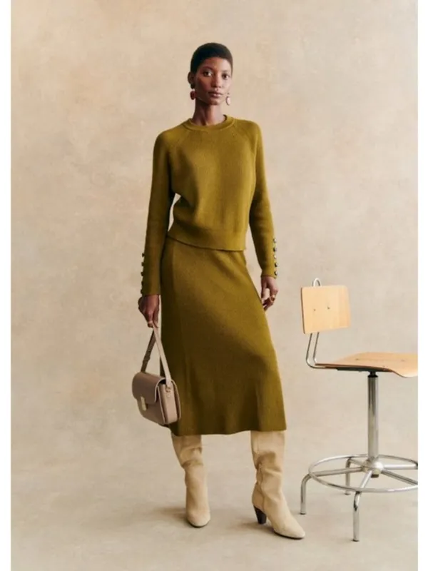 💕SEZANE💕 Ribbed Knit Set: Sami Jumper (Medium) + Naelle Skirt (Large) Green - Image 2