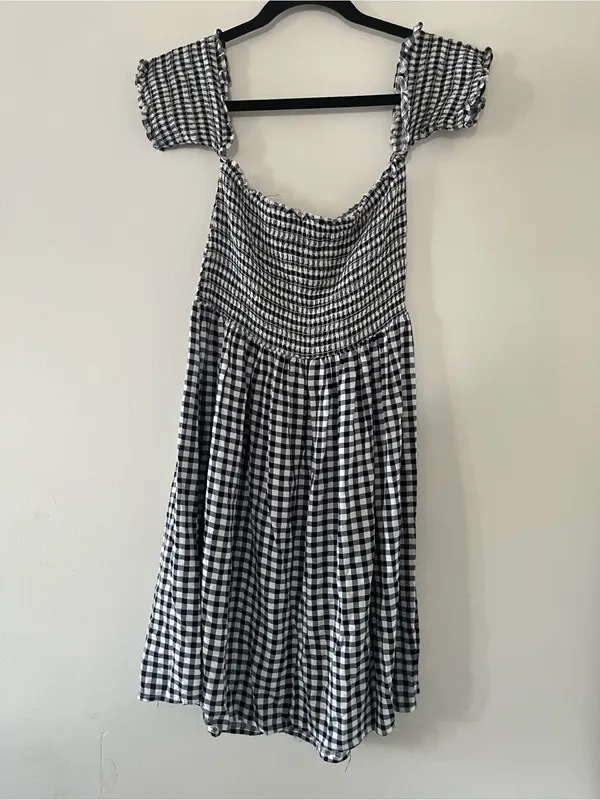 Forever 21 Black White Gingham Check Smocked Midi Dress Medium Western Fall - Image 6