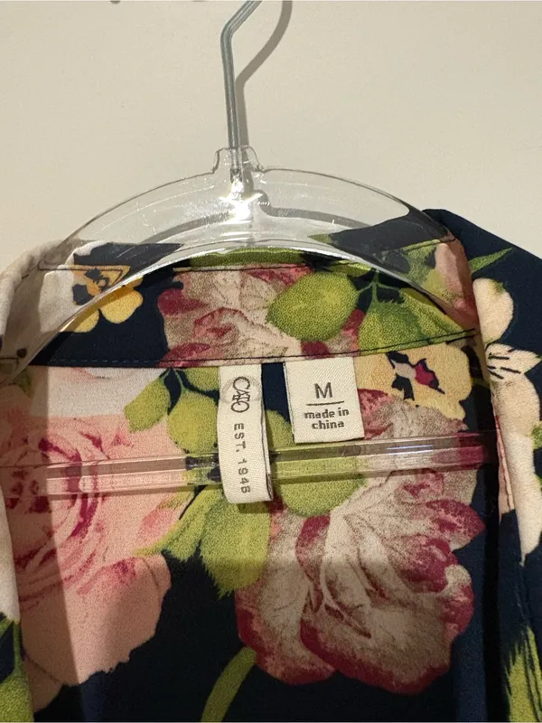 CATO Ruffled Rose Print Tunic Assymetrical Flowy Modern blouse pink blue medium‎ - Image 4