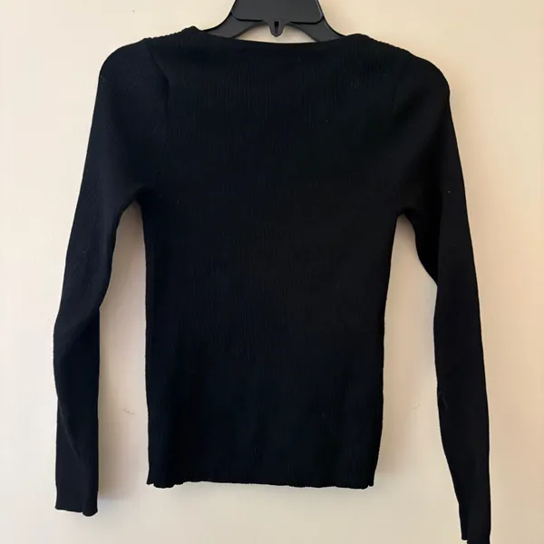 Black Ribbed Long Sleeve Sweater Top Women’s Size M - Image 2