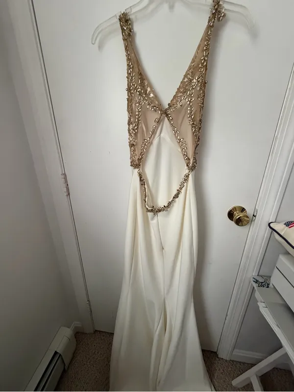 Faviana Ivory Gown with Gold Beaded Bodice - Image 5