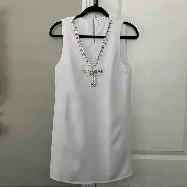 White TCEC Rhinestone Bow Mini Dress - Image 3