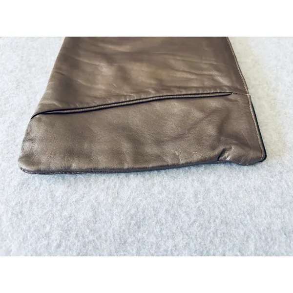 Vintage Leather Clutch Metallic Brown Zip Purse 80s Minimalist Bag Retro - Image 4