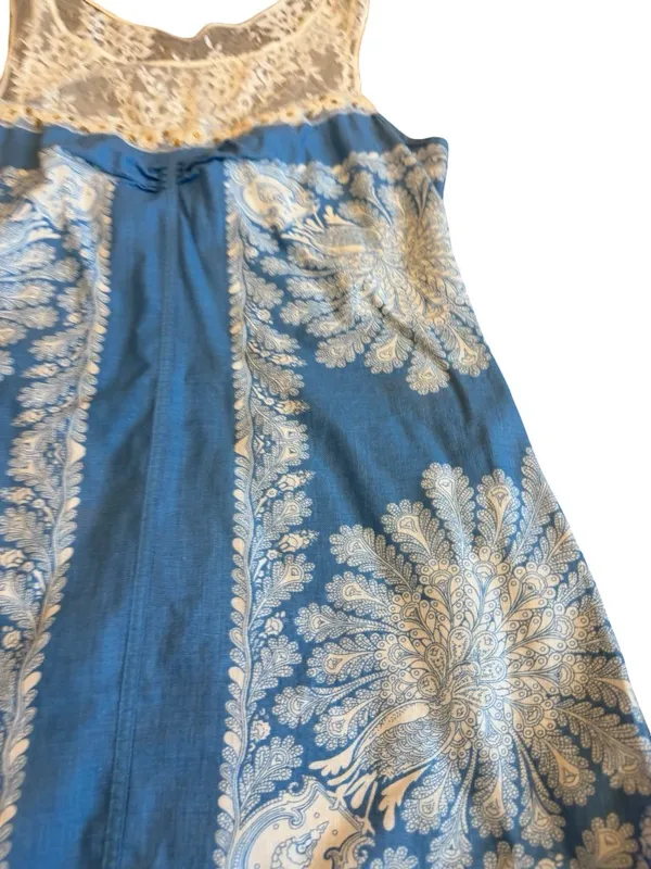 Free People Blue Ivory Paisley Lace Yoke Shift Dress Boho Mini Size 4 Women's - Image 4