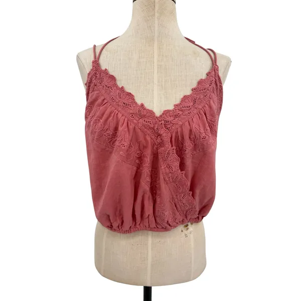 Free People Another Day In Paradise Tank Embroidered Halter Crop Pink Small - Image 4