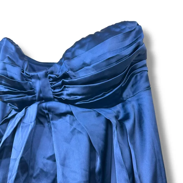 Lulus NWT Memorable Entrance Dark Blue Strapless Satin Pleated Maxi Gown Dress - Image 6