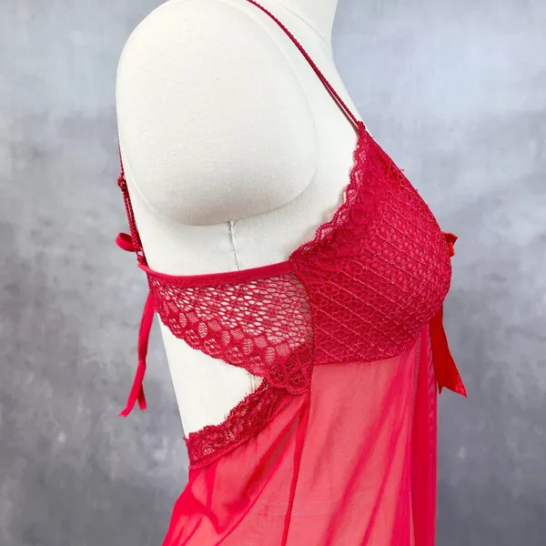 Very Sexy Chemise Nightie Slip Dress Womens‎ 10 Red Sheer Whimsy Fairy Dainty - Image 3