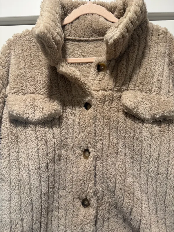 Button Teddy Jacket Tan Size M - Image 3