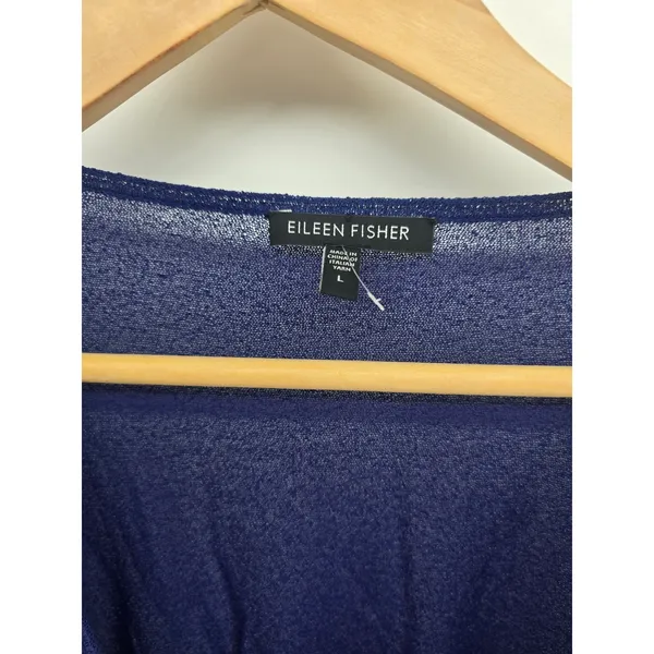 Eileen Fisher Sweater Womens L V-Neck Blue Sheer Mesh Italian Yarn EUC - Image 2